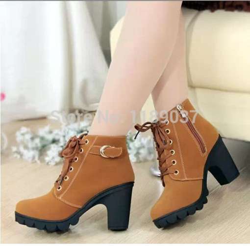 New Autumn Winter Women Boots High Quality Solid Lace-up European Ladies PU Leather Fashion Boots Free Shipping