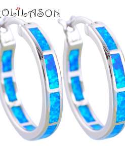 Siniste opaalidega rõngakujulised hõbekõrvarõngad