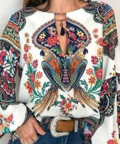 Women Bohemian Clothing Plus Size Blouse Shirt Vintage Floral Printed Tops Ladies s Blouses Casual Blusa Feminina Plus size