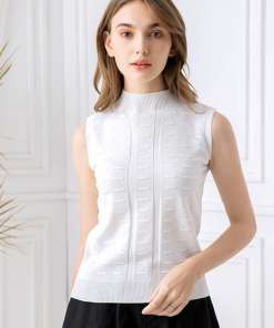 Women's T shirt Solid Half Turtleneck Fashion Casual Knitted Sleeveless Summer T-Shirt Vintage Basic Tshirt Women