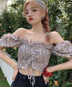 Women Blouses Holiday Casual Off-shoulder Tops Ladies Floarl Printed Shirt Korean Summer Women Clothing